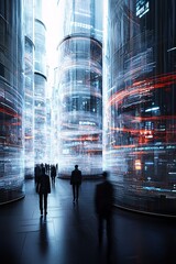 Poster - ai urban environment, digital networks, futuristic design, holographic society