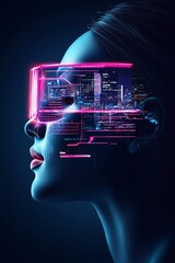 Poster - futuristic ai society, digital metropolis, innovative technology, holographic interfaces