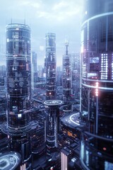 Poster - smart city, ai integration, futuristic infrastructure, holographic displays