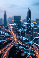 Poster - Futuristic AI world, interconnected networks, digital cityscape, advanced technology