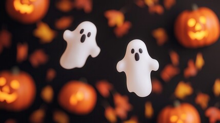 Canvas Print - Halloween Ghosts and Pumpkins.