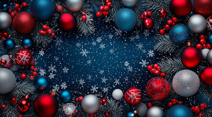 Wall Mural - background with christmass decoration. red, blue and gray style