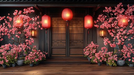 Aufkleber - In the upcoming Chinese New Year of 2023, a Chinese lantern hangs on a fence. Stock generated by generative algorithms