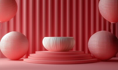 Aufkleber - The color red pink orange gradient background wallpaper podium stage stand showcase advertisement lunar lantern empty mock up traditional product dragon religious product happy Chinese New Year 2024