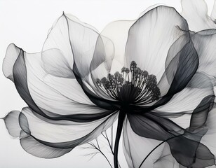 three poppies on white background - black and white