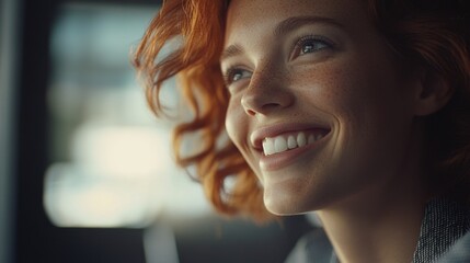 Wall Mural - Joyful Smiling Woman with Red Hair