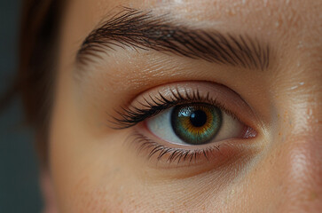 Close up view of a brown woman eyes with contact lens looking at camera