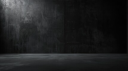 Fototapete - Abstract empty dark room with concrete wall and floor. Black interior background for presentation, mockup, or design
