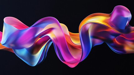 Poster - Vibrant abstract wave with a mix of blue, pink, and orange tones, flowing gracefully against a dark background.