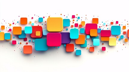 Poster - Colorful abstract shapes and patterns in vibrant hues on a white background, ideal for design projects or creative themes.
