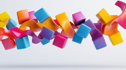 Poster - Colorful abstract shapes and twisting ribbons, creating a vibrant and dynamic composition against a white background.