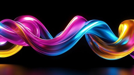 Poster - A vibrant, flowing wave of colorful light in shades of pink, blue, and yellow against a black background, creating a stunning visual effect.