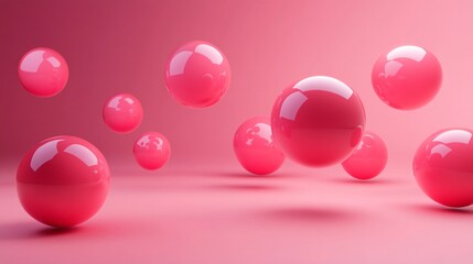 Poster - A composition of glossy pink spheres floating in a soft pink background, creating a vibrant and modern aesthetic.