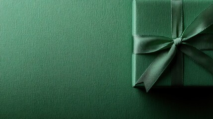 Aufkleber - A green gift box adorned with a ribbon rests in the corner of a textured background that mimics gift wrapping paper. Generative AI
