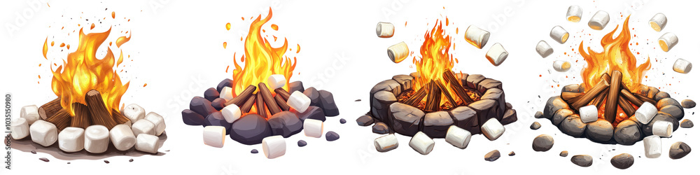 depiction of a campfire with bright orange and yellow flames burning on ...