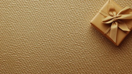 Poster - A small gift box adorned with a bow rests on a textured golden surface, evoking feelings of celebration and anticipation. Generative AI