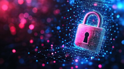 padlock in a digital network. data security. data protection day january 28