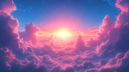 Wall Mural - a stunning sunrise over a sea of pink clouds, with a bright sun peeking through, creating a beautifu