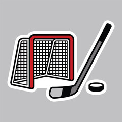 Illustration of Hockey Goal , Puck and Stick