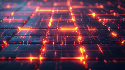 A computer chip with a red glow