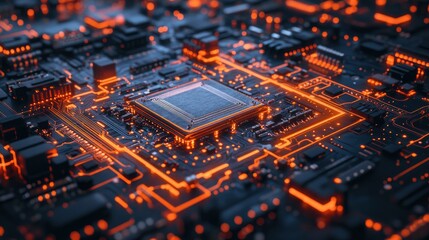 Poster - abstract technology circuit board with neon glow