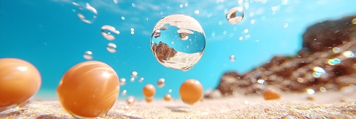 Poster - Bubbles Rising Through Clear Water Symbolizing the Surfacing of Thoughts Ideas and Insights for Contemplation and