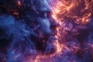 Poster - Image of female face with smoke and sparks in purple light