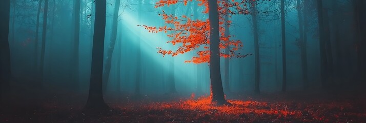 Poster - Captivating light rays streaming through the lush foliage of a serene forest creating a mesmerizing and ethereal atmosphere that evokes a sense of spiritual enlightenment and introspection