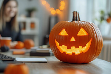 Wall Mural - office decorated in halloween style designed with generative ai