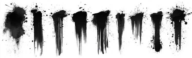 Poster - An abstract set of blots and modern elements. Black ink splatter, dirt stain splattered splash with drops blots. Ink splash stencils. Drops blots.