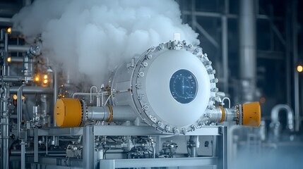 Poster - Closeup view of an elaborate network of refinery pipes and towers with billowing steam capturing the dynamic fuel processing within an industrial manufacturing facility