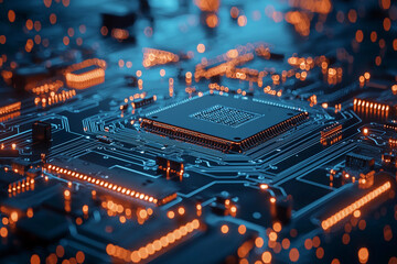 Fototapete - Close-up of a glowing circuit board showcasing advanced technology