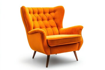 Wall Mural - Orange Chair. Vintage Armchair in Soft Orange. Antique Furniture on White Background