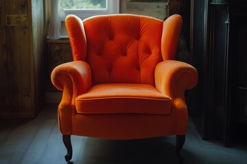 Wall Mural - Orange Chair. Vintage Armchair in Soft Orange with Classic Design