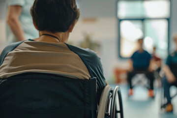 Wall Mural - Portrait of an patient physical exercises in a rehabilitation center generative AI technology