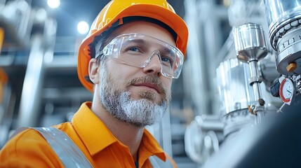 Leinwandbilder - Industrial Worker Monitoring and Overseeing Fuel Processing Through a Control Panel in a Manufacturing Facility or Factory