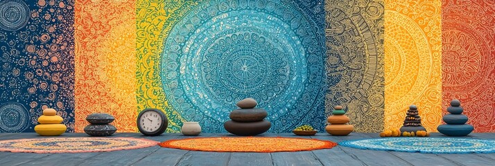 Aufkleber - Mesmerizing digital of a vibrant symmetrical mandala pattern with intricate kaleidoscopic geometric designs perfect for meditation spiritual practices and visionary artwork