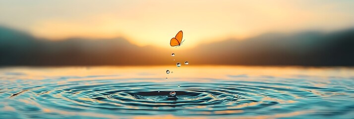 Poster - Mesmerizing Ripple Effect on Tranquil Water Surface Evoking Emotional Impact and Introspective Atmosphere  Peaceful Serene and Harmonious Scenery Representing Feelings and Symbolism