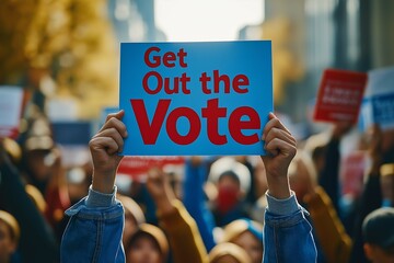 Hands Holding Get Out the Vote Sign at Protest