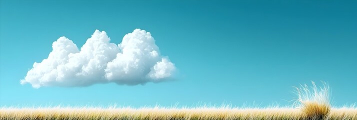 Poster - Peaceful and calming scene of soft wispy clouds drifting gently across a clear blue sky creating a serene and tranquil atmosphere  This minimal and abstract landscape evokes a sense of calmness