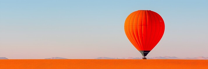Poster - Picturesque hot air balloons majestically floating above the vast arid desert landscape during the captivating glow of early morning sunrise  A serene adventurous and wanderlust inspiring scene