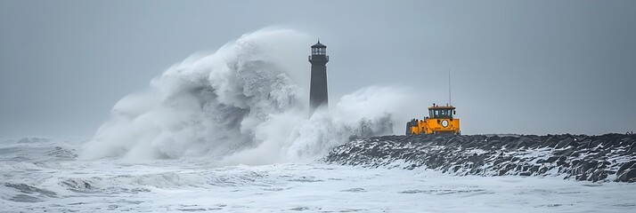 Poster - Powerful waves crashing against a rugged rocky shore creating a dynamic and emotionally intense seascape  The turbulent water and spray convey a sense of natural force and raw energy