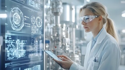 Leinwandbilder - Professional engineer using digital tablet to monitor and manage fuel processing systems and within a modern high tech industrial facility  Concept of technological innovation automation