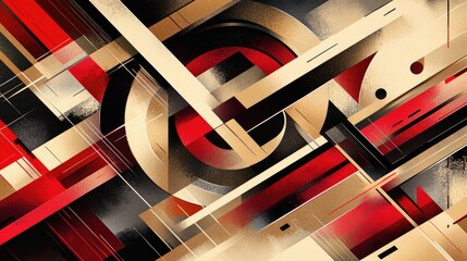 Poster - Abstract Geometric Design in Red, Beige, and Black