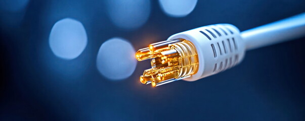 Fototapete - Closeup of a white cable connector with gold pins.