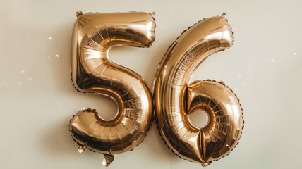 Golden Balloons Shaped as the Number 56 for a Birthday Celebration Backdrop