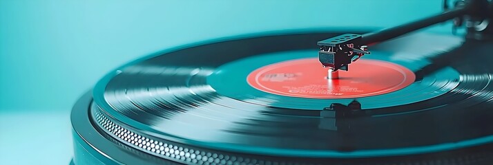 Aufkleber - Vintage Turntable with Vinyl Records Displaying a Timeless Analog Music Listening Experience and Retro Aesthetic
