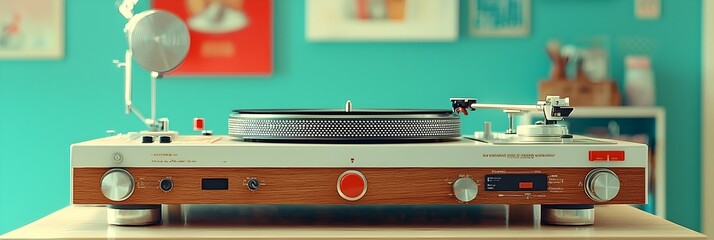 Aufkleber - Vintage vinyl turntable set against a retro aesthetic backdrop capturing the essence of analog music experience for music enthusiasts
