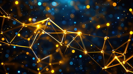 Poster - Abstract Digital Network with Golden Lines and Glowing Points.