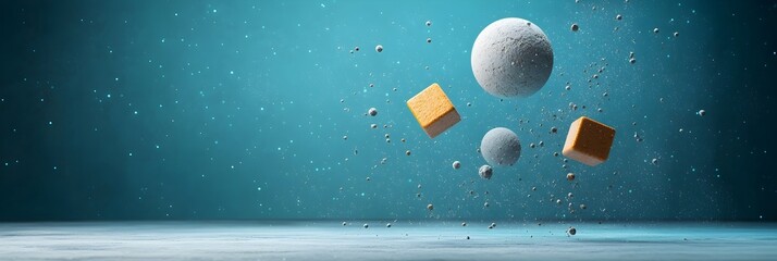 Aufkleber - 3D spheres and cubes floating in a captivating outer space setting with dynamic ethereal lighting creating a visually striking and conceptual abstract composition